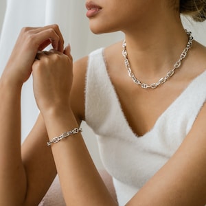 Chunky Anchor Mariner Chain Toggle Necklace Bracelet l Gold Jewelry Set l Silver Jewelry Set l  Silver Choker Chain Necklace Bracelet Set