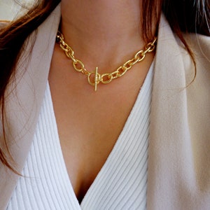 Gold Toggle Necklace l Thick Gold Choker Necklace l Chunky Chain Necklace l Gold Filled Cable Rolo Chain, Super Chunky Necklaces