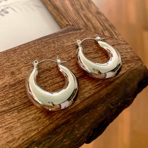 Super Chunky Silver Hoop Earrings Thick Extra Bold Hoops Silver Plated Super Lightweight for Women Hypoallergenic for Sensitive Ears