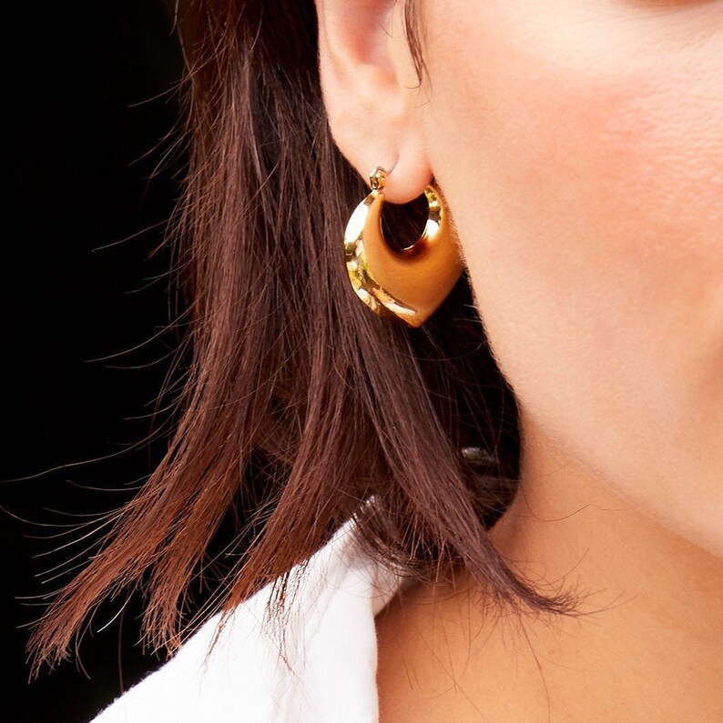 Super Chunky Gold Hoop Earrings Thick Extra Bold Hoops Heart Etsy