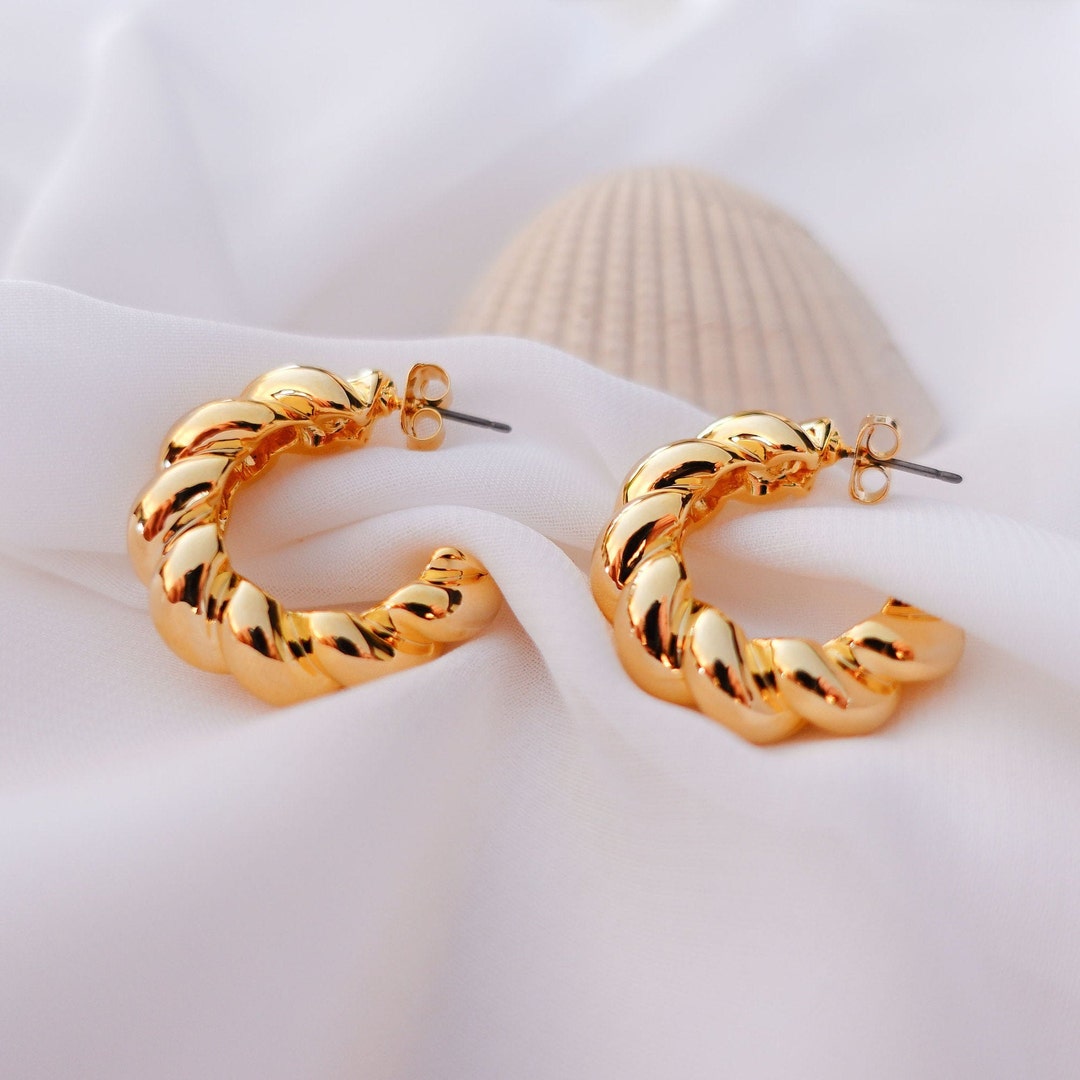 Super Chunky Gold Hoop Earrings Thick Extra Bold Croissant - Etsy