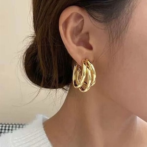 Gold Triple Hoop Earrings l Large Triple Hoops l Multi Layered Hoops l Super Chunky Hoops l Thick Gold Hoops l Gift For Her