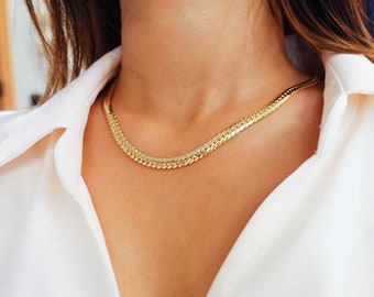 Gold Filled Snake Chain Necklace, Thick Herringbone Chain, Super Chunky Gold Choker Necklaces, Basic Gold Chains