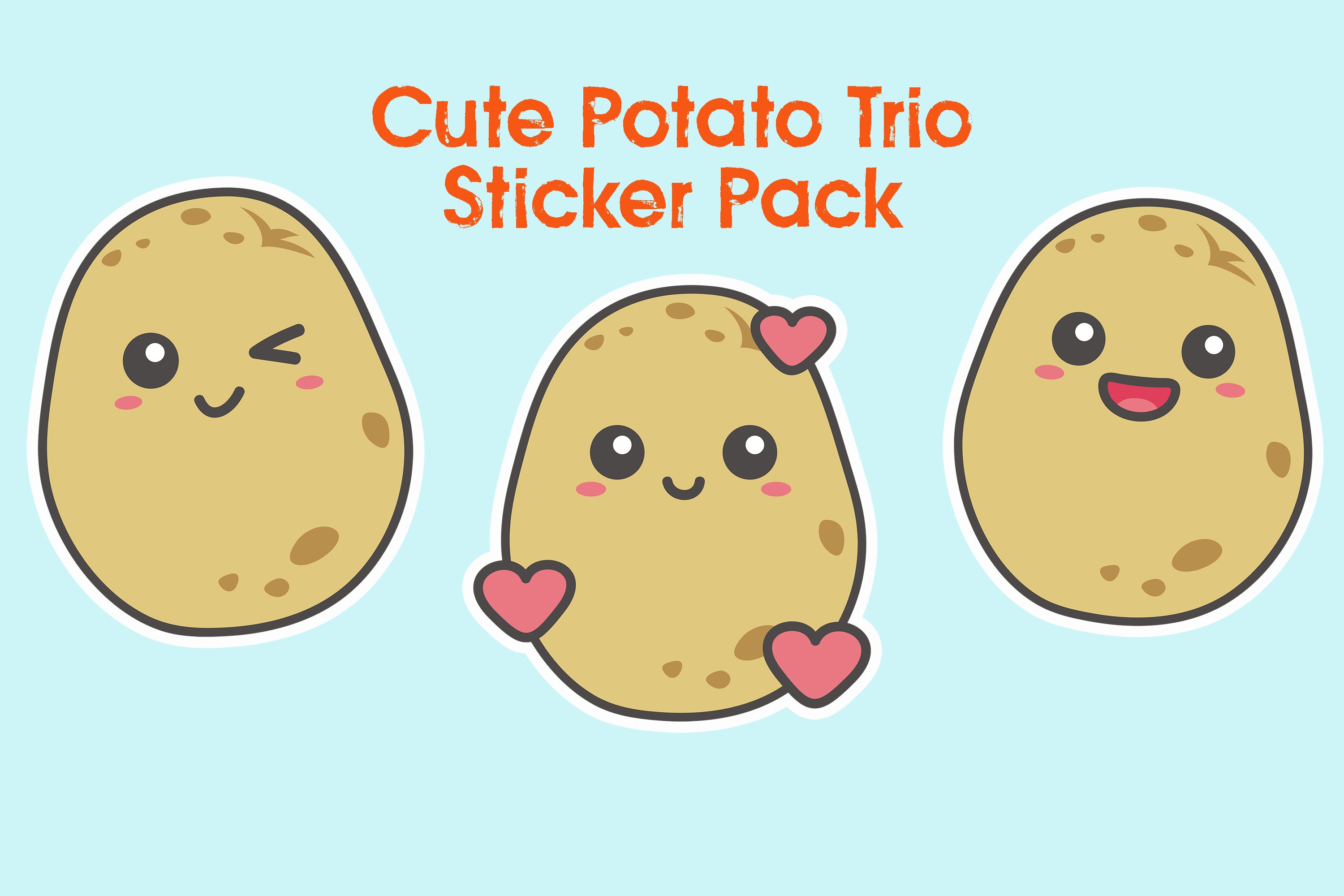 Cute happy little Kawaii baby potato, red hearts Sticker