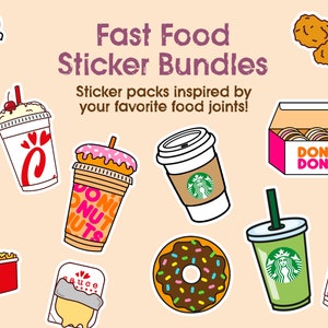 Fast Food Sticker Packs | Coffee, Donuts, Chicken