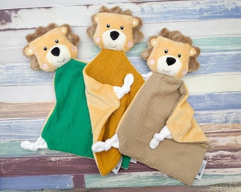 Cuddly cloth lion, cuddly cloth, cuddly cloth, baby cloth, cuddly cloth with name, burp cloth, rod rattle, jungle,