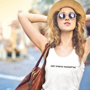 Diet Starts Tomorrow Racerback Tank for Women, tank tops for women, workout tanks for women, workout shirts, cute workout tanks, cute tank