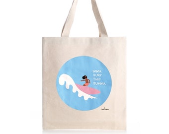 Surf Illustration Eco Tote Bag- Free Shipping- Graphic Tote Bag, Slogan Tote Bag, Daily Bag, Daily Tote, Canvas Tote Bag for Groceries