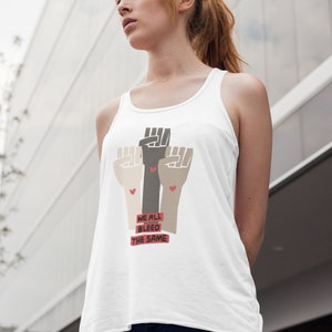 We All Bleed the Same Women's Racerback Tank, BLM tank top, blm shirt, blm tops, graphic tank top for women, blm sign, tank tops