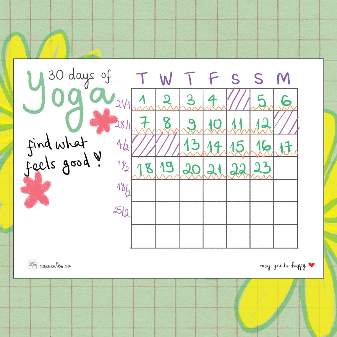30 Days of Yoga Printable Habit Tracker 30 Days Habit Tiny Etsy