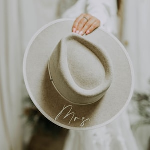 Tan and Ivory Personalized Bride Hat | Custom Bridal Shower Gift | Honeymoon Hat | Mrs. Rancher Hat | Boho Wedding | Nashville Bachelorette