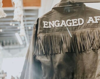 Black Fringe Denim Bride Jacket | Personalized Nashville Bachelorette Jacket | Custom Mrs. Jean Jacket | Wifey Denim | Wedding Jacket