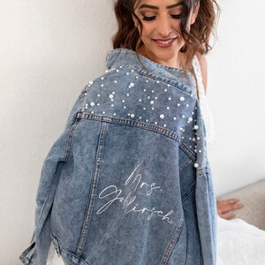 PERSONALIZED Pearl bride Denim Mrs Denim Bridal Jacket Customized Wedding Jean Jacket Bridal Denim Jacket Til Death Do Us Part image 2