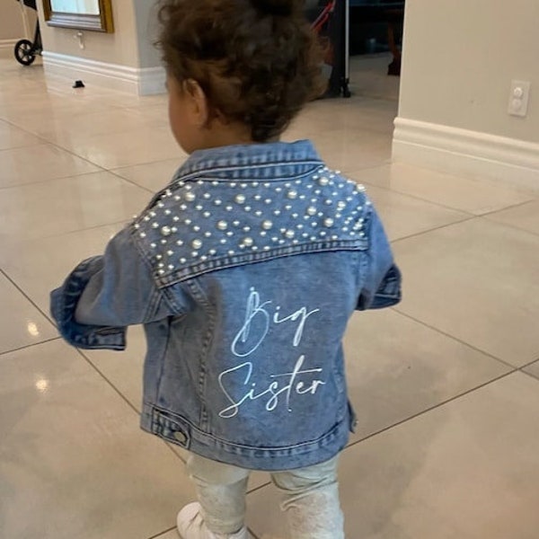 Little Girls Personalized Blue Pearl Denim Jacket | Flower Girl Jean Jacket | Baby Denim Jacket | Toddler Denim Jacket| Custom Girls Clothes