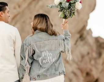 Bride Jean Jacket with Fringe |  Future Mrs. Denim Jacket | Nashville Bachelorette Party | Wifey Jacket | Custom Bride Gift