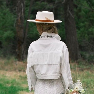 White Fringe Personalized Denim Jacket | Western Bride | Nashville Bachelorette | Custom Bride Jacket | Rodeo |Personalized