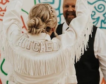 White/Gold Denim Jacket | Personalized Bride Jacket | Custom Mrs. Jean Jacket | Wifey Denim | Wedding Jacket