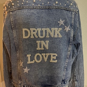 BRIDE Rhinestone and Pearl Denim Jacket | Stars | Bridal Jacket | Custom Mrs. Jean Jacket | Wifey Denim | Wedding Jacket