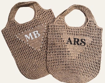 Bolso de playa de rafia personalizado / Regalo para damas de honor con iniciales