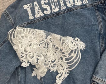 Wedding Dress Keepsake | Wedding Gown Embroidered Denim Jacket | Wedding Dress Gift | Embroidered Custom Wedding Dress Keepsake Jacket