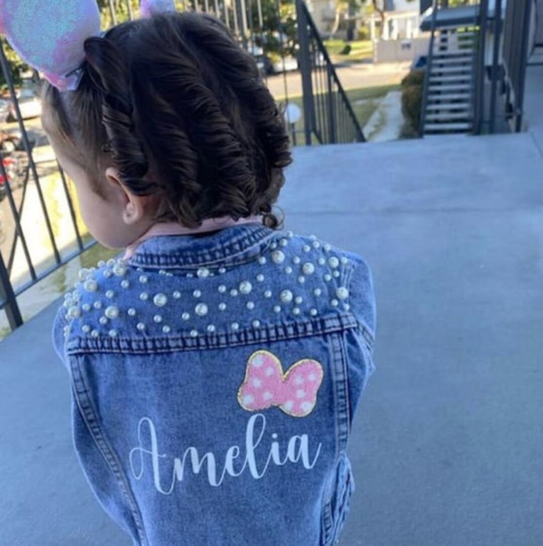 Custom Name Pearl Denim Jacket Personalized Name Kid Toddler Jean