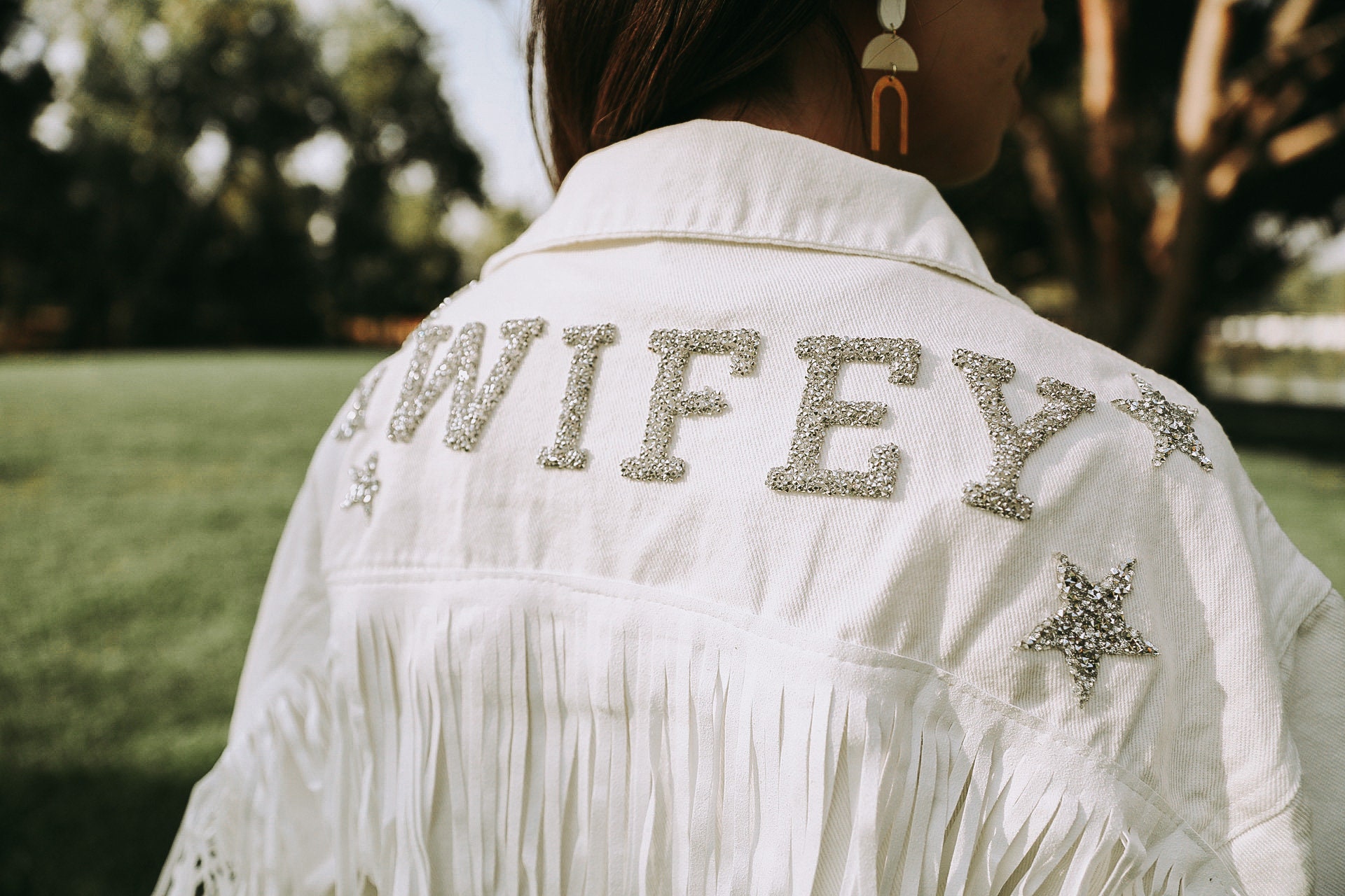 White Fringe Rhinestone Denim Jacket 