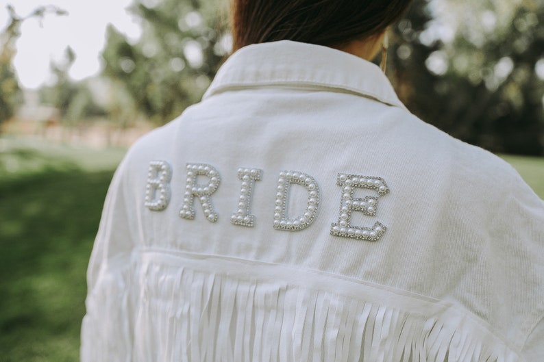 White Fringe Pearl & Rhinestone Denim Jacket Personalized | Etsy