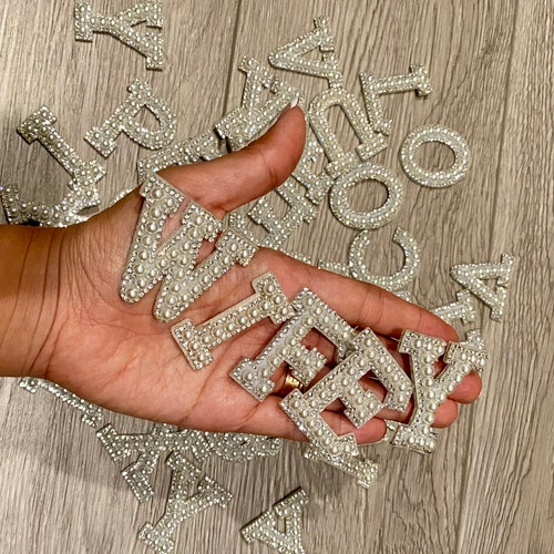 White Pearl and Rhinestone Letter Patches Iron on AZ Etsy