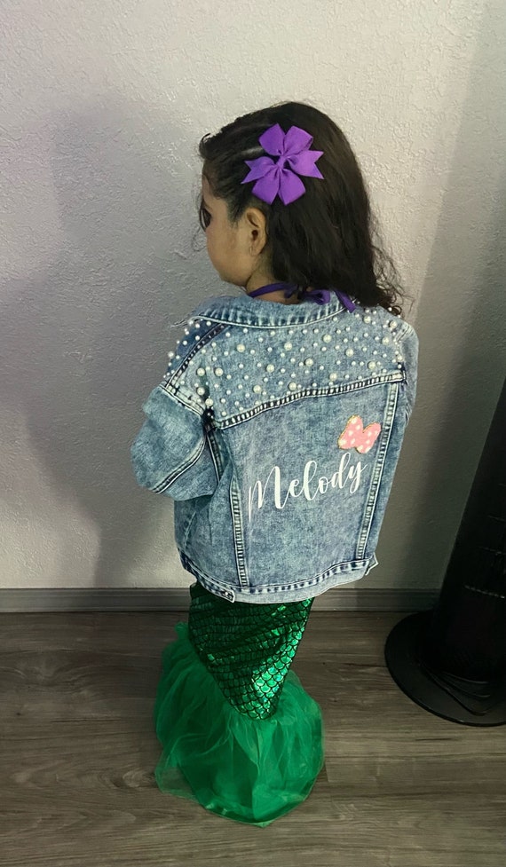 Custom Name Pearl Denim Jacket Personalized Name Kid Toddler Jean Jacket Custom Jean Jacket Kids Gift Flower Girl Jacket