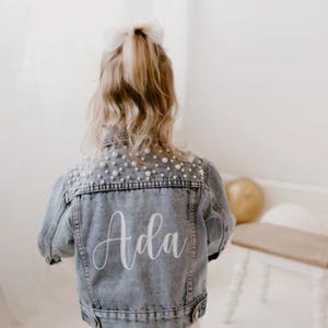 Little Girls Personalized Blue Pearl Denim Jacket | Flower Girl Jean Jacket | Baby Denim Jacket | Toddler Denim Jacket| Custom Girls Clothes