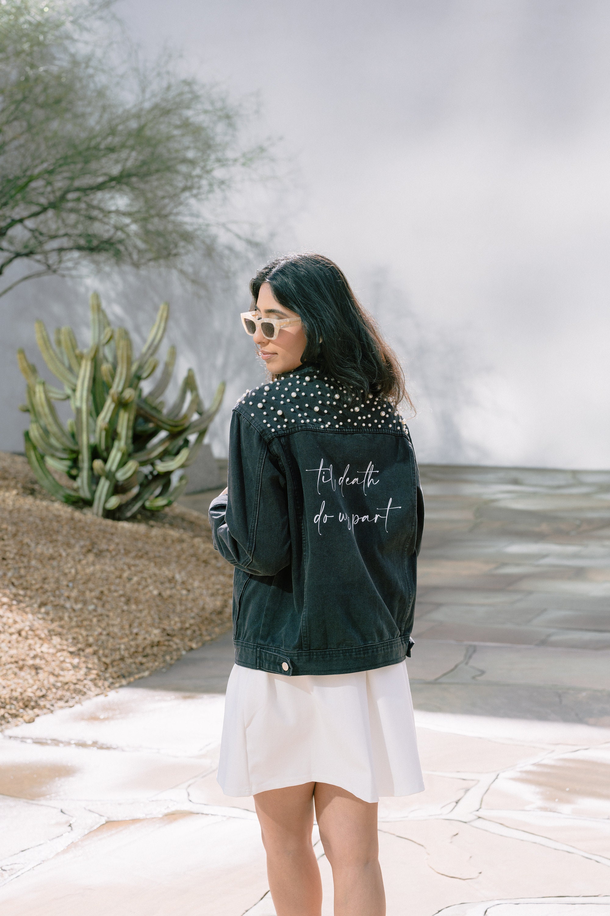 Black Jean Jacket With Pearls Etsy UK