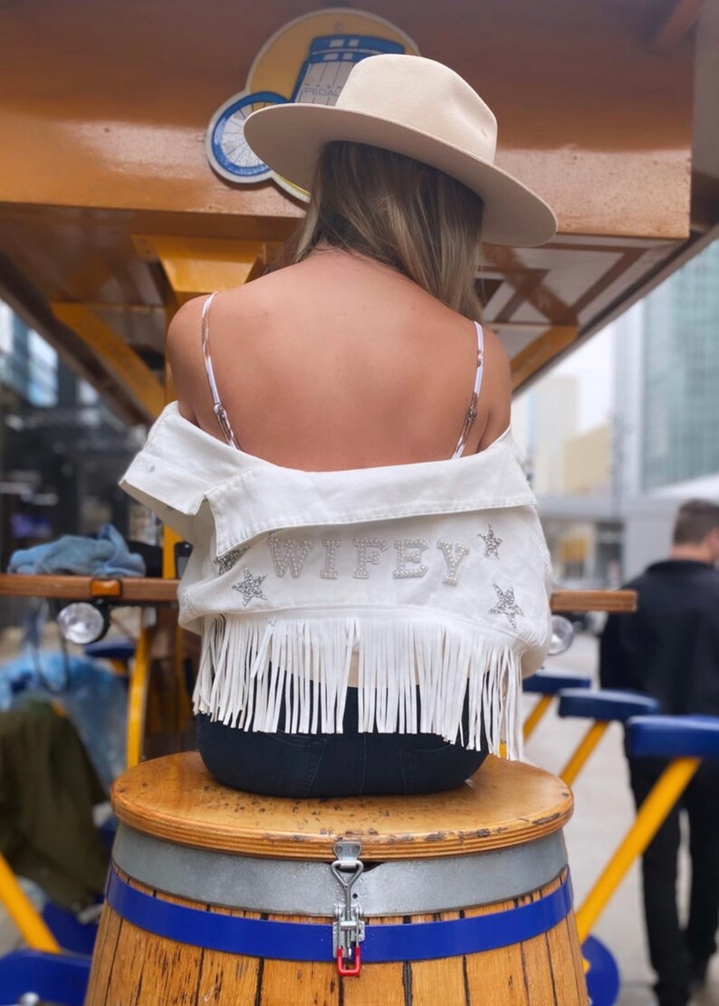 Mrs Fringe White Jean Jacket Bride Jacket Mrs Denim Jacket Etsy