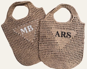 Personalized Raffia Beach Tote Bag | Custom Straw Bag | Custom Initial Woven Tote | Personalized Gift