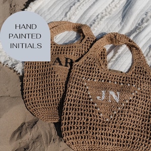 Personalisierte Raffia Strand Einkaufstasche | Benutzerdefinierte Strohtasche | Benutzerdefinierte Initial gewebte Tasche | Personalisiertes Geschenk