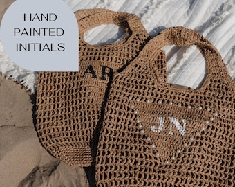 Personalized Raffia Beach Tote Bag | Custom Straw Bag | Custom Initial Woven Tote | Personalized Gift