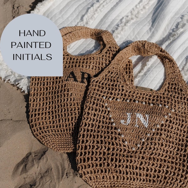 Personalisierte Raffia Strand Einkaufstasche | Benutzerdefinierte Strohtasche | Benutzerdefinierte Initial gewebte Tasche | Personalisiertes Geschenk