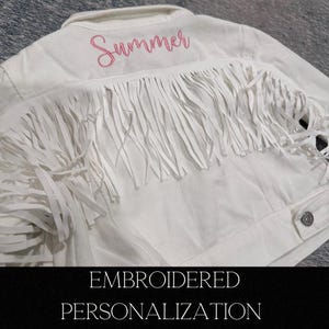 Little Girls Personalized White Fringe Denim Jacket |Flower Girl Jean Jacket |Baby Denim Jacket | Toddler Denim Jacket| Custom Girls Clothes