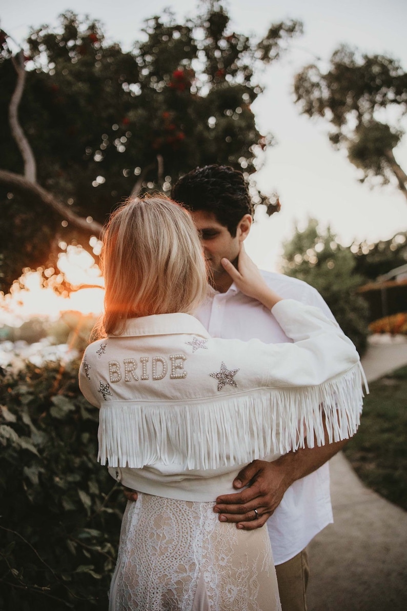 Mrs Fringe White Jean Jacket Bride Jacket Mrs Denim Jacket Etsy