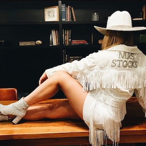 white denim dress with rhinestones White Pinstripe Rhinestone Denim Dress