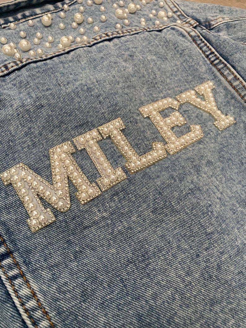 Little Girls Personalized Blue Pearl Denim Jacket Big Sister Jean Jacket Baby Denim Jacket Toddler Denim Jacket Custom Girls Clothes image 4