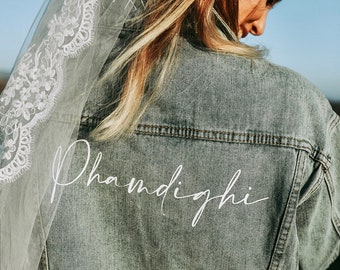 Boyfriend Fit Custom Bride Denim Jacket | Personalized Mrs. Jacket | Jean Jacket | Collar Detail | Gift for Bride