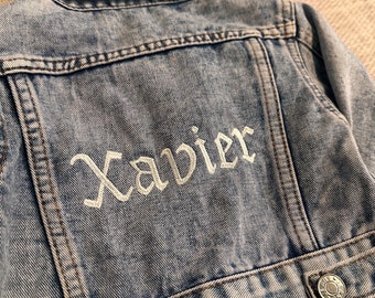 Little Kids Boy EMBROIDERED Personalized Blue Pearl Denim Jacket | Unisex Jean Jacket | Baby Denim Jacket | Toddler Denim Jacket