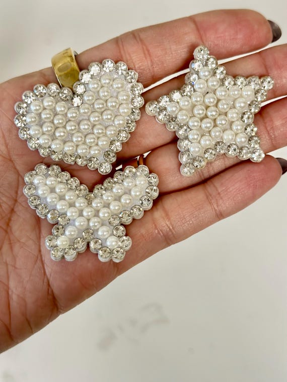 White Pearl and Rhinestone Heart Star Butterfly Patches Self Adhesive…
