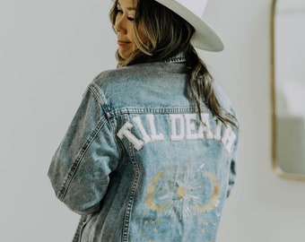 Boyfriend Fit Custom Bride Denim Jacket | Personalized Mrs. Jacket | Jean Jacket | Collar Detail | Gift for Bride