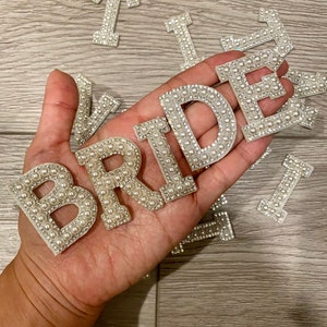 White Pearl and Rhinestone Letter Patches | Iron On | A-Z Letters