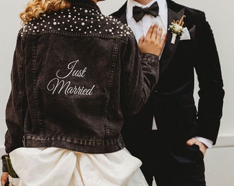 Personalized Pearl Embroidered Bridal Denim Jacket