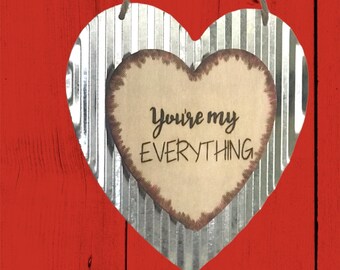 Metal & Wood Heart Wall Hanging - 'You're My Everything' Quote