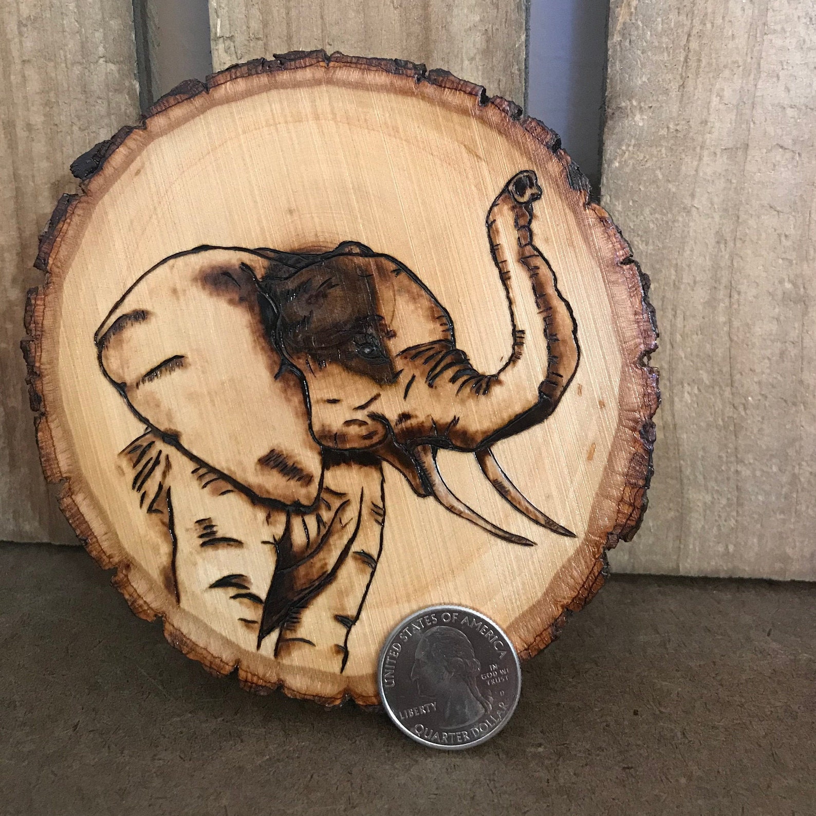Elephant Wood Burn Art /set of Two Coaster Size Ready to Hang Etsy