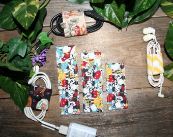 Mickey and Gang Set of 3 Cable Wraps - Cord Organizer - cord keeper Ready to ship! Great Stocking Stuffers