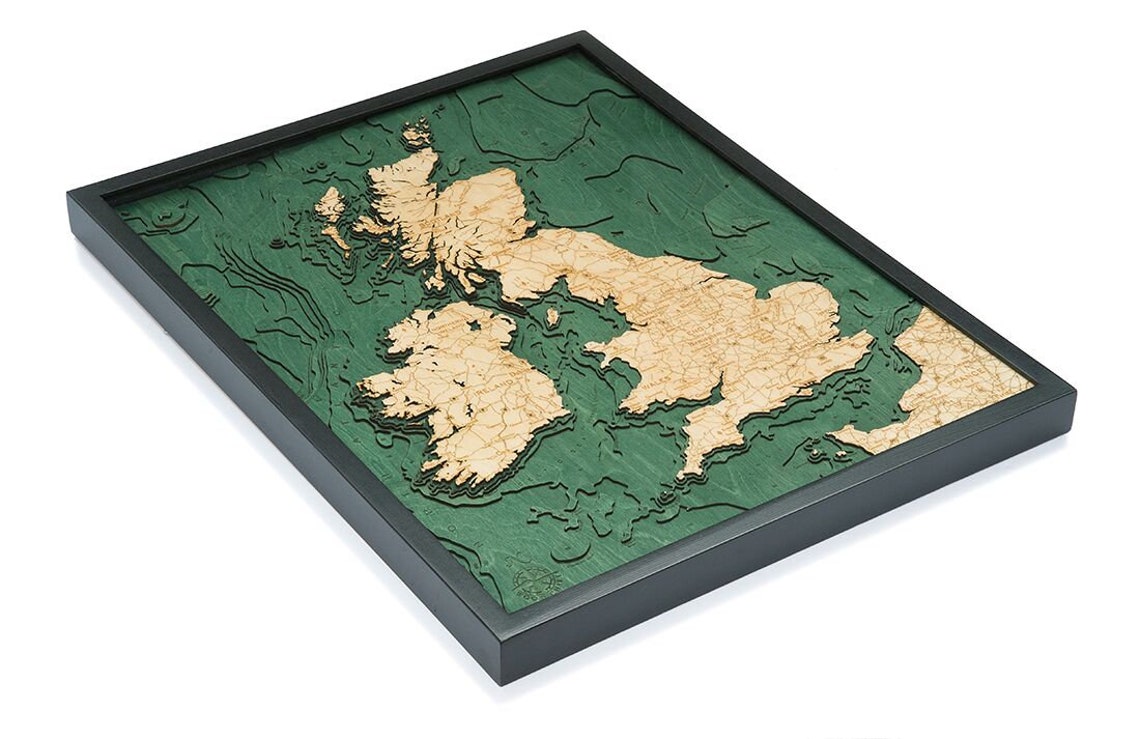 United Kingdom Wood Carved Map Etsy